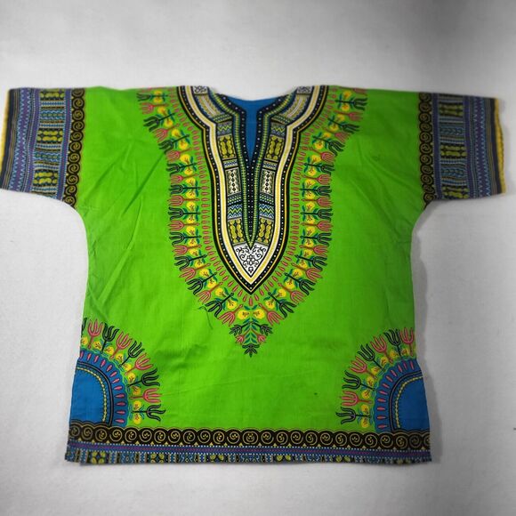 Big Mama Dashiki Hippie Green Colorful Traditional African Top Shirt Size Large - Picture 7 of 7